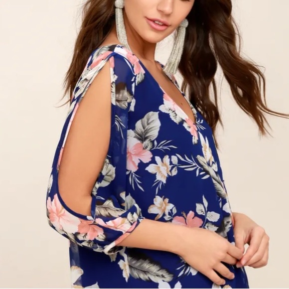 📦5/$50 Lulus Shifting Dears Floral Print Mini Dress in Royal Blue Size XS - Picture 3 of 11